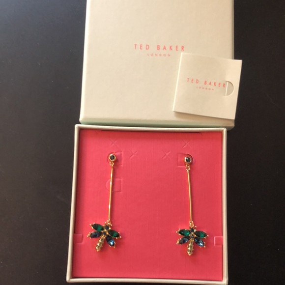 Ted Baker London Corolen Gold Tone Crystal Dragonfly Drop Earrings NIB - Picture 9 of 16